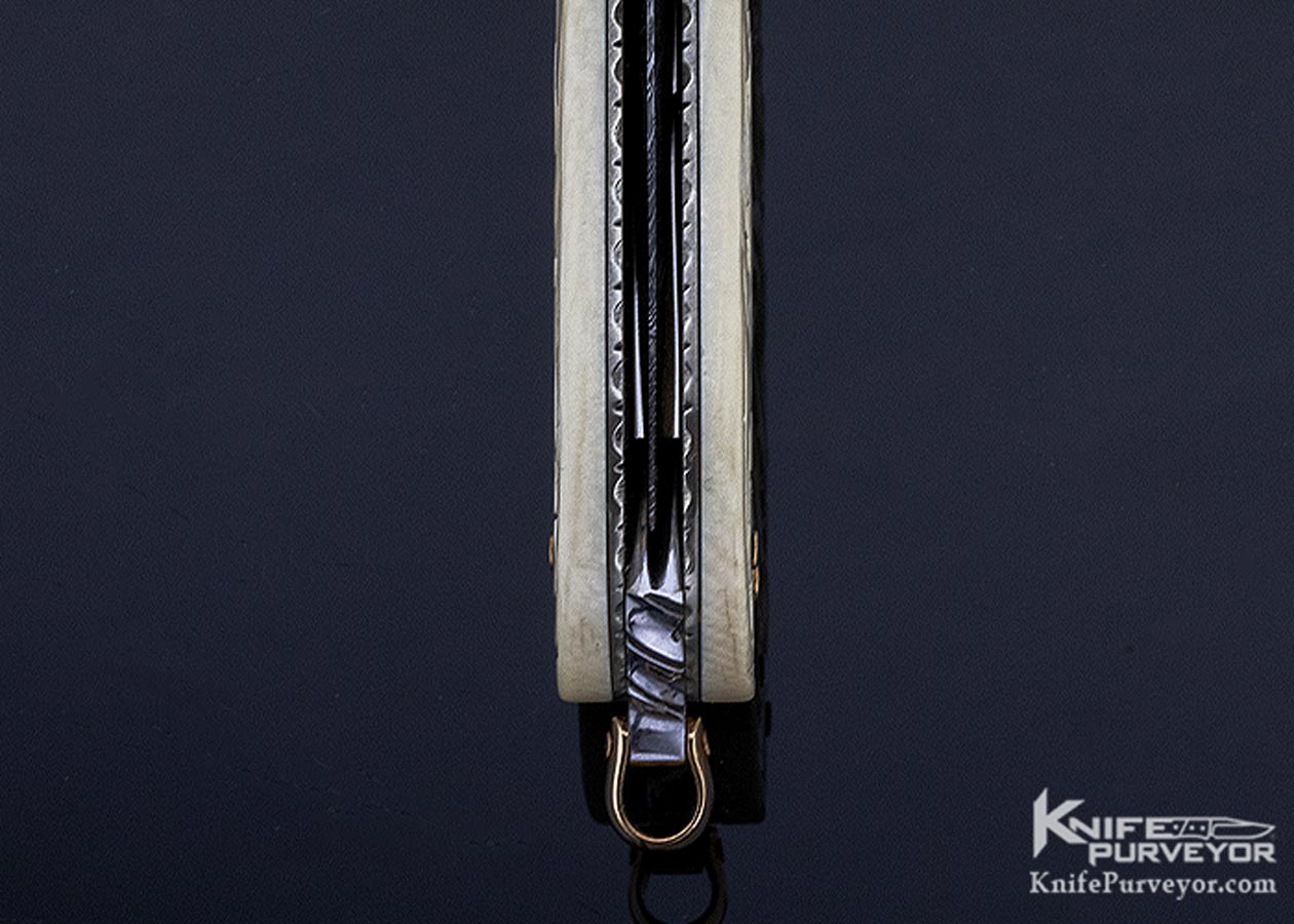 Kaj Embretsen Custom Knife Sole Authorship Damascus & Isak Bergh Carved Mammoth Lockback Dagger - Image 8