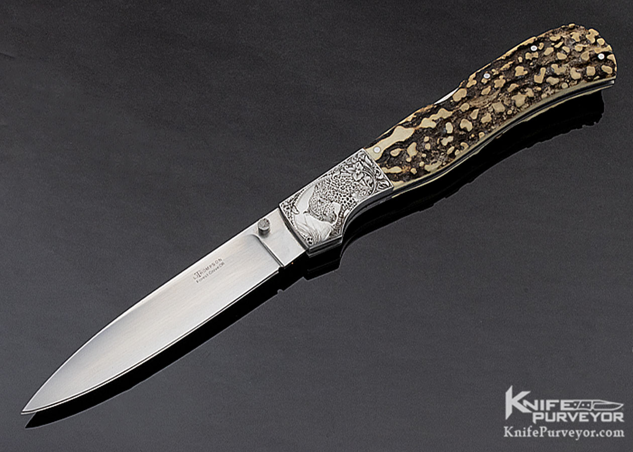LJ Thompson Custom Knife Popcorn Stag Midlock Engraved by Chris Meyer 11321