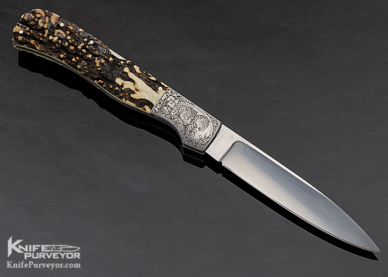 LJ Thompson Custom Knife Popcorn Stag Midlock Engraved by Chris Meyer - Image 4