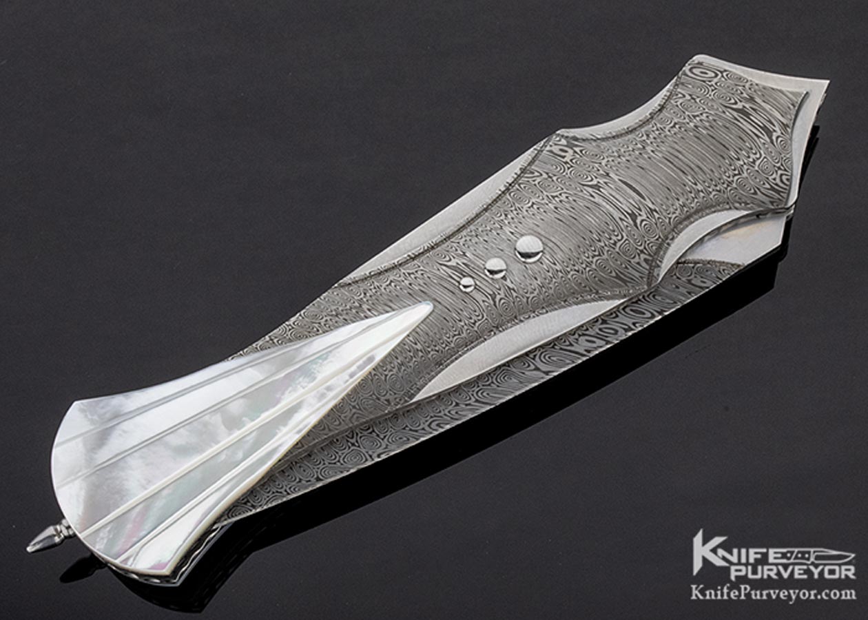 Matthew Lerch Custom Knife Damasteel & Mother of Pearl Shell "Paia Dagger" Credit Card Automatic Linerlock - Image 3