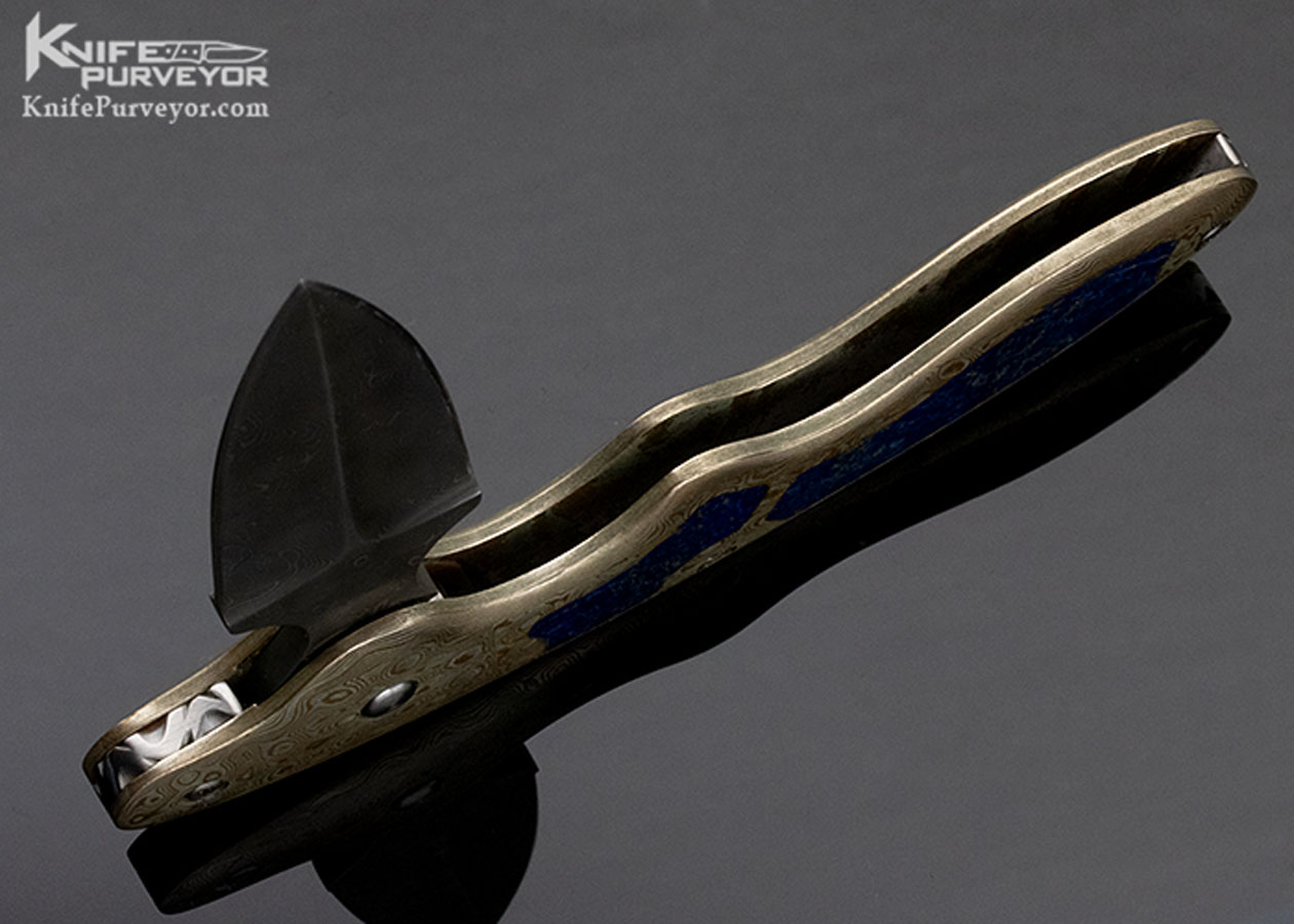 Mel Pardue Custom Knife Damascus Mokume and Lapis Lazuli Button Release Automatic Push Dagger - Image 6