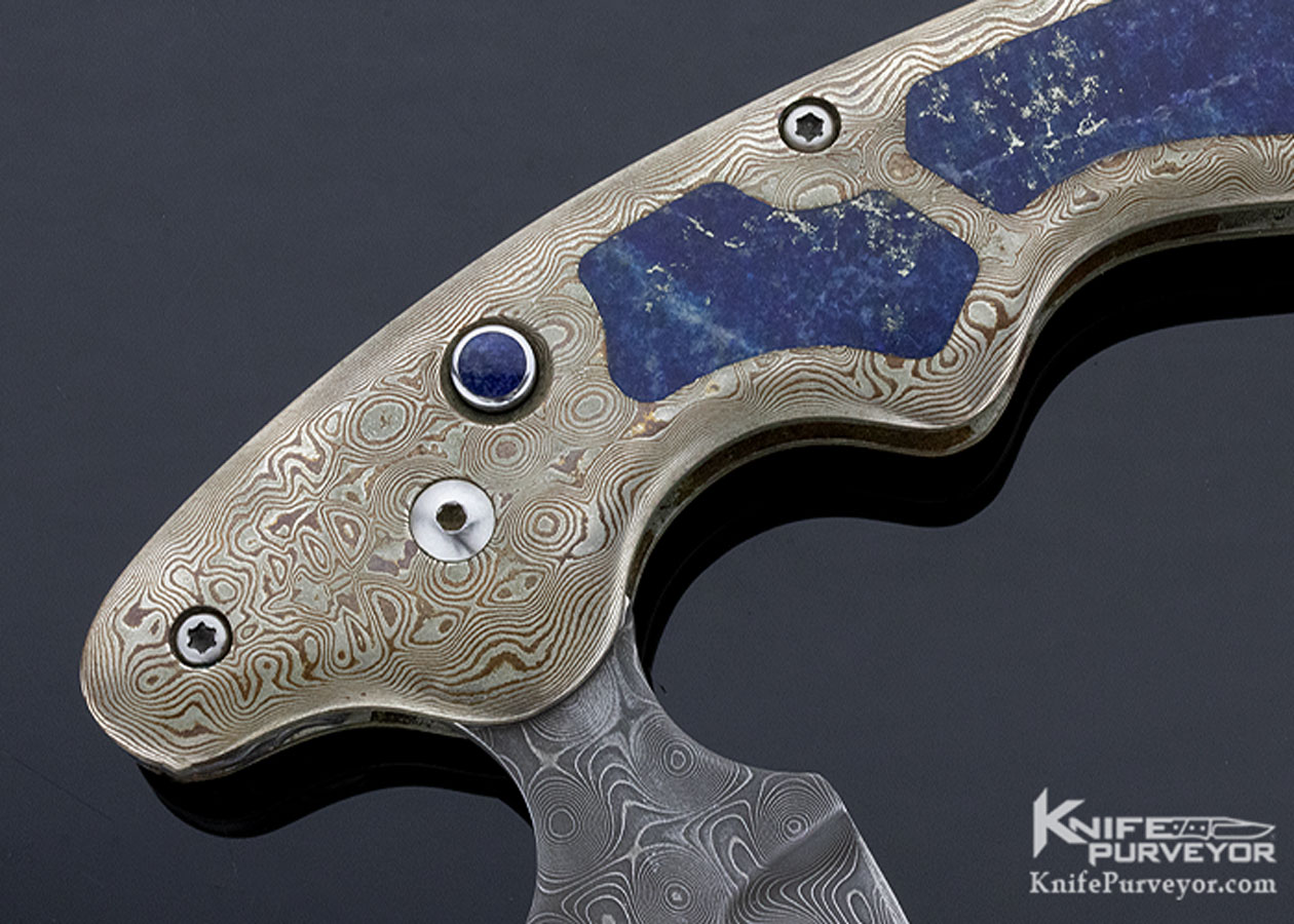 Mel Pardue Custom Knife Damascus Mokume and Lapis Lazuli Button Release Automatic Push Dagger - Image 2