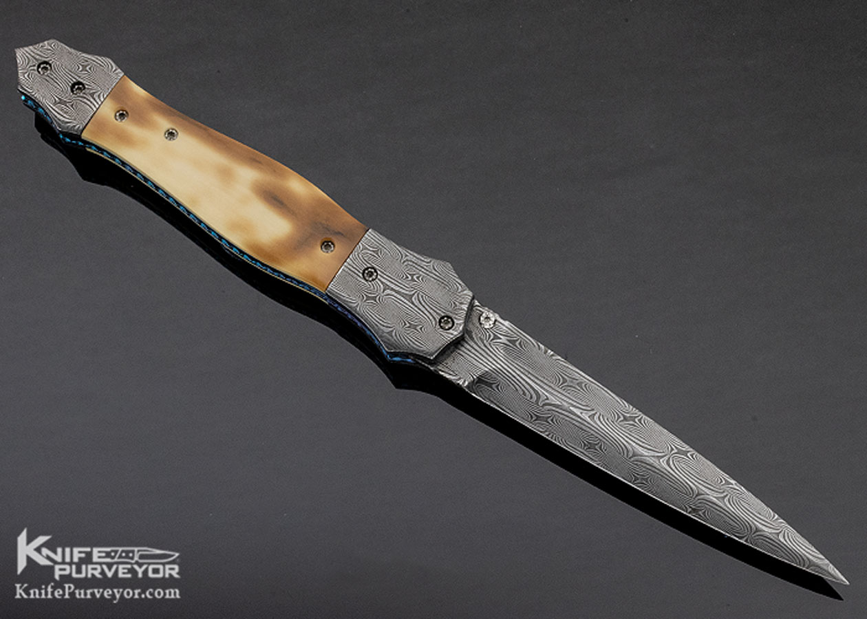 Nate Clark Custom Knife Damascus & Mammoth Double Action Automatic Linerlock - Image 4
