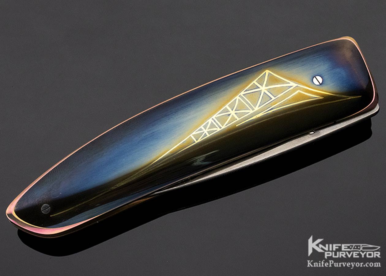Owen Wood Custom Knife Armin Winkler Engraved Inset with 24K Gold Linerlock - Image 3