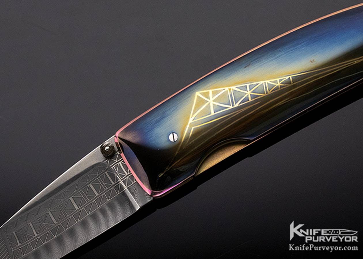Owen Wood Custom Knife Armin Winkler Engraved Inset with 24K Gold Linerlock - Image 2