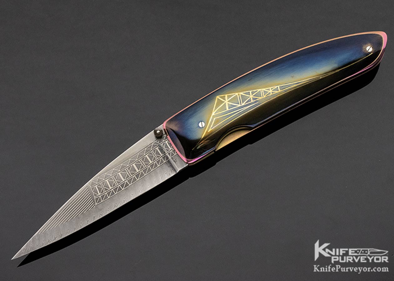Owen Wood Custom Knife Armin Winkler Engraved Inset with 24K Gold Linerlock 11173