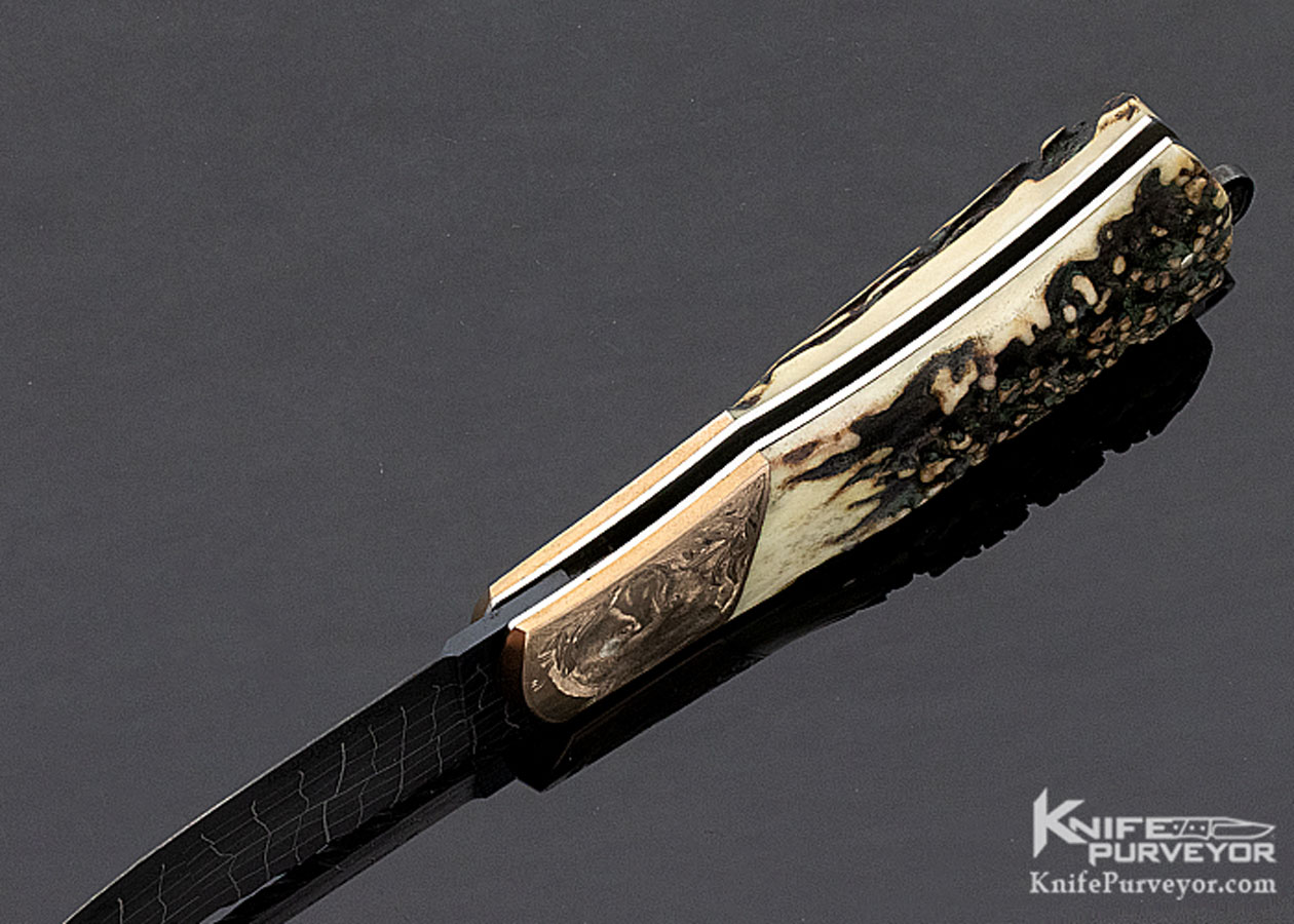 Rick Hinderer Custom Knife Damascus & Popcorn Stag Tail Lock "Grizzly Bear" Engraved by Chris Meyer - Image 7