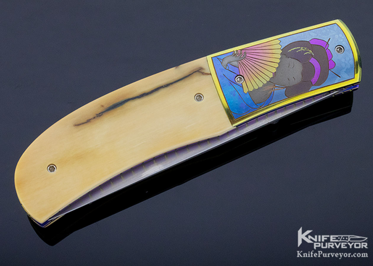 Stan Fujisaka Custom Knife Judy Beaver Engraved Mammoth Linerlock - Image 3