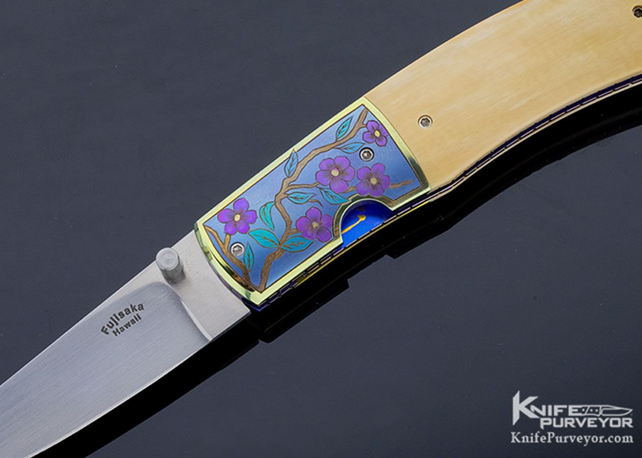 Stan Fujisaka Custom Knife Judy Beaver Engraved Mammoth Linerlock - Image 2