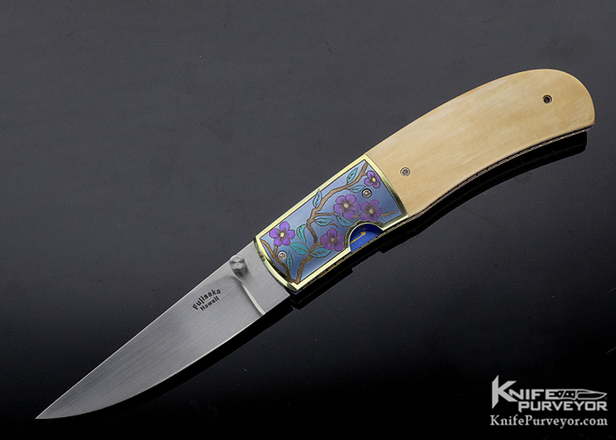 Stan Fujisaka Custom Knife Judy Beaver Engraved Mammoth Linerlock 12651
