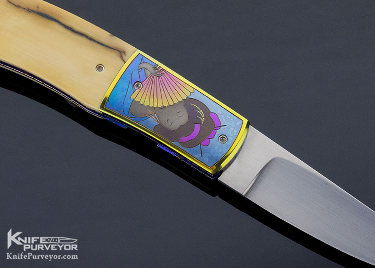 Stan Fujisaka Custom Knife Judy Beaver Engraved Mammoth Linerlock - Image 5