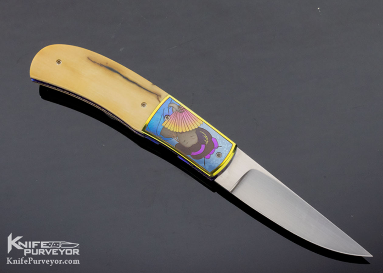Stan Fujisaka Custom Knife Judy Beaver Engraved Mammoth Linerlock - Image 4