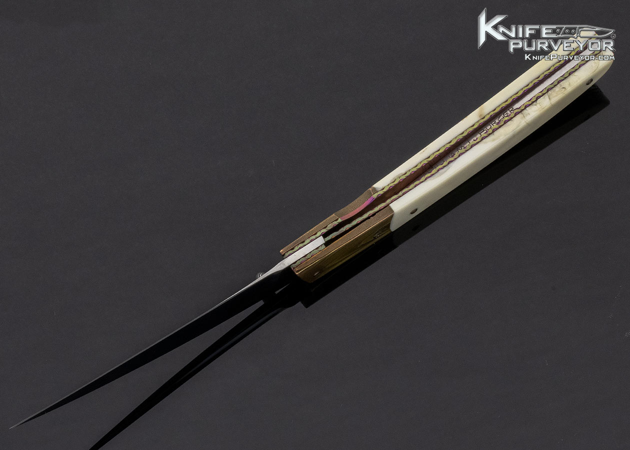 William L. Burger Custom Knife Mokume & Sandra Bradey Scrimshawed Warthog Tooth Linerlock - Image 7