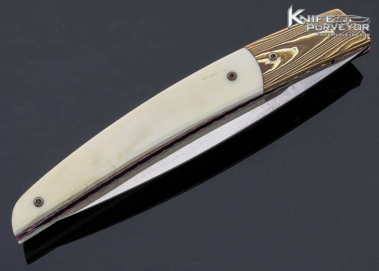 William L. Burger Custom Knife Mokume & Sandra Bradey Scrimshawed Warthog Tooth Linerlock - Image 3