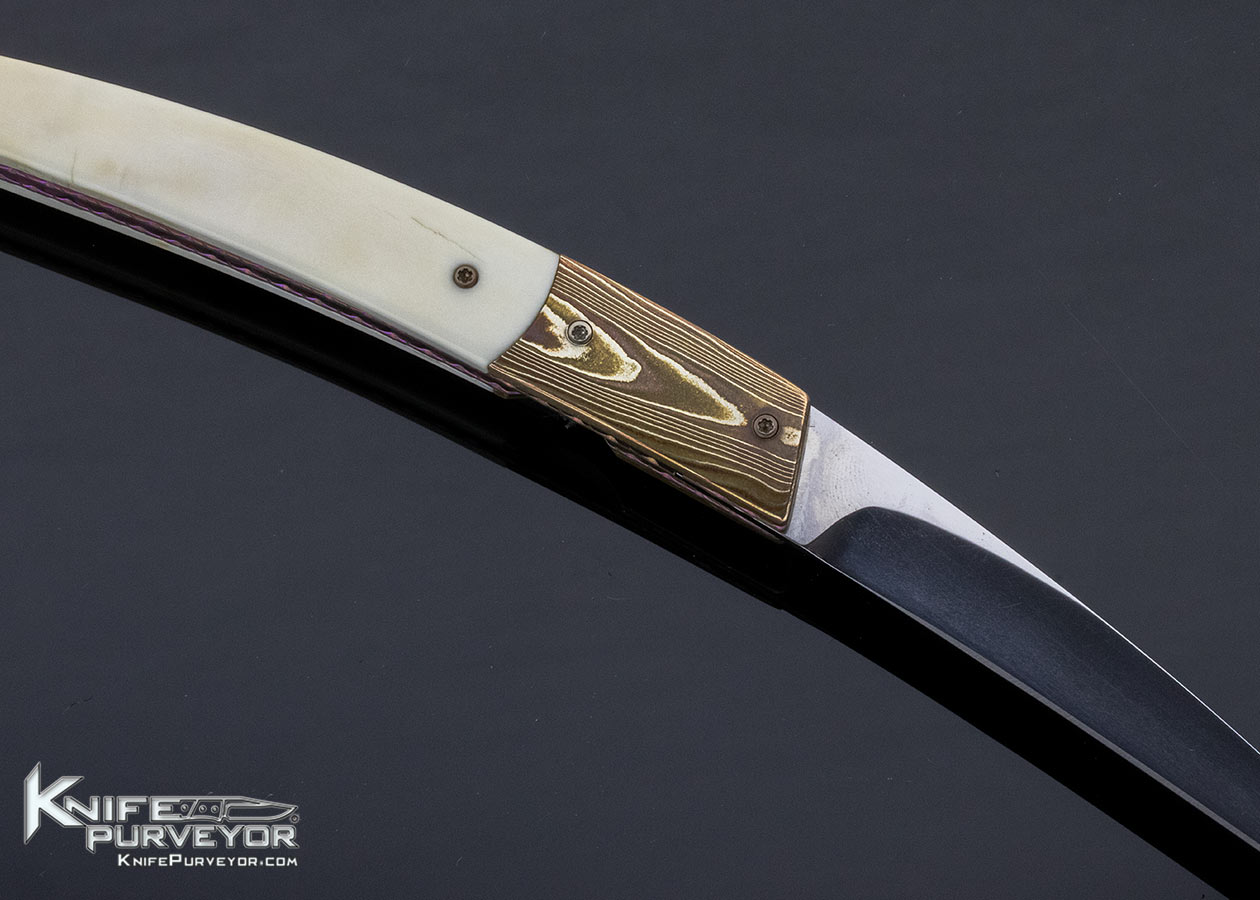 William L. Burger Custom Knife Mokume & Sandra Bradey Scrimshawed Warthog Tooth Linerlock - Image 5