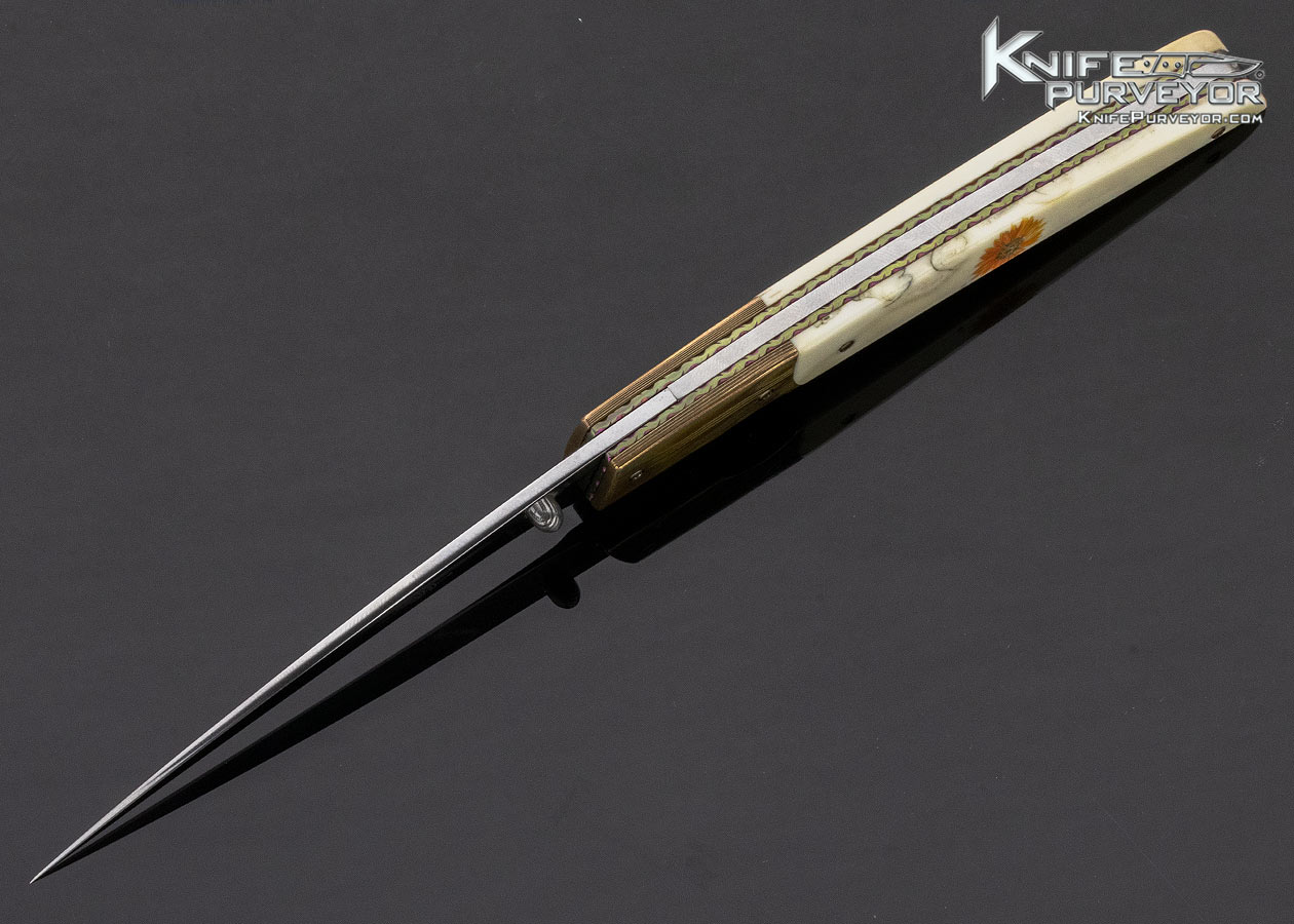 William L. Burger Custom Knife Mokume & Sandra Bradey Scrimshawed Warthog Tooth Linerlock - Image 6