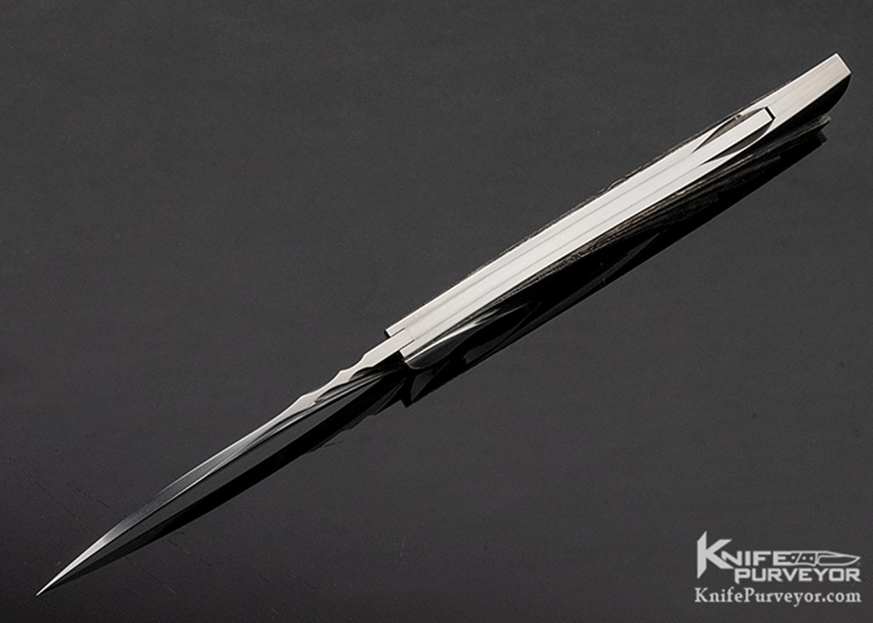 Wolfgang Loerchner Custom Knife Fluted Stainless Steel and Damascus Lockback Wing - Image 6
