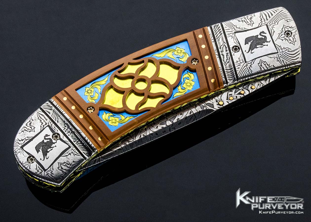 Anders Hedlund Custom Knife Carved and Mosaic Damascus Linerlock - Image 3