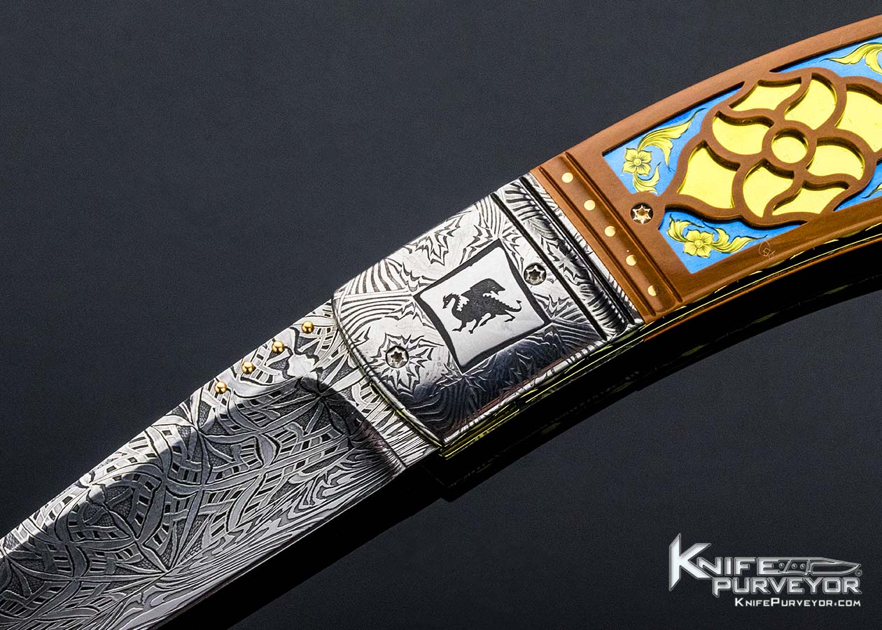 Anders Hedlund Custom Knife Carved and Mosaic Damascus Linerlock - Image 2