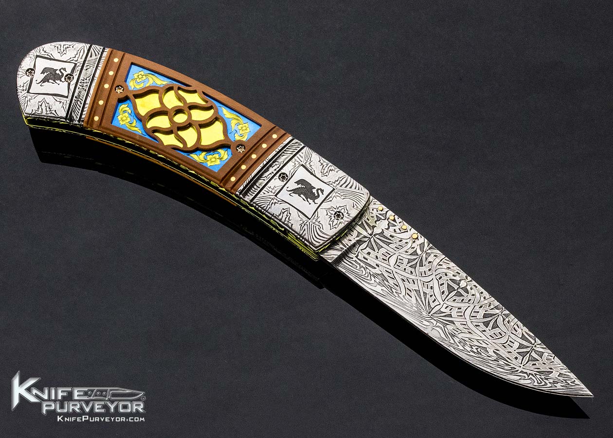 Anders Hedlund Custom Knife Carved and Mosaic Damascus Linerlock - Image 4