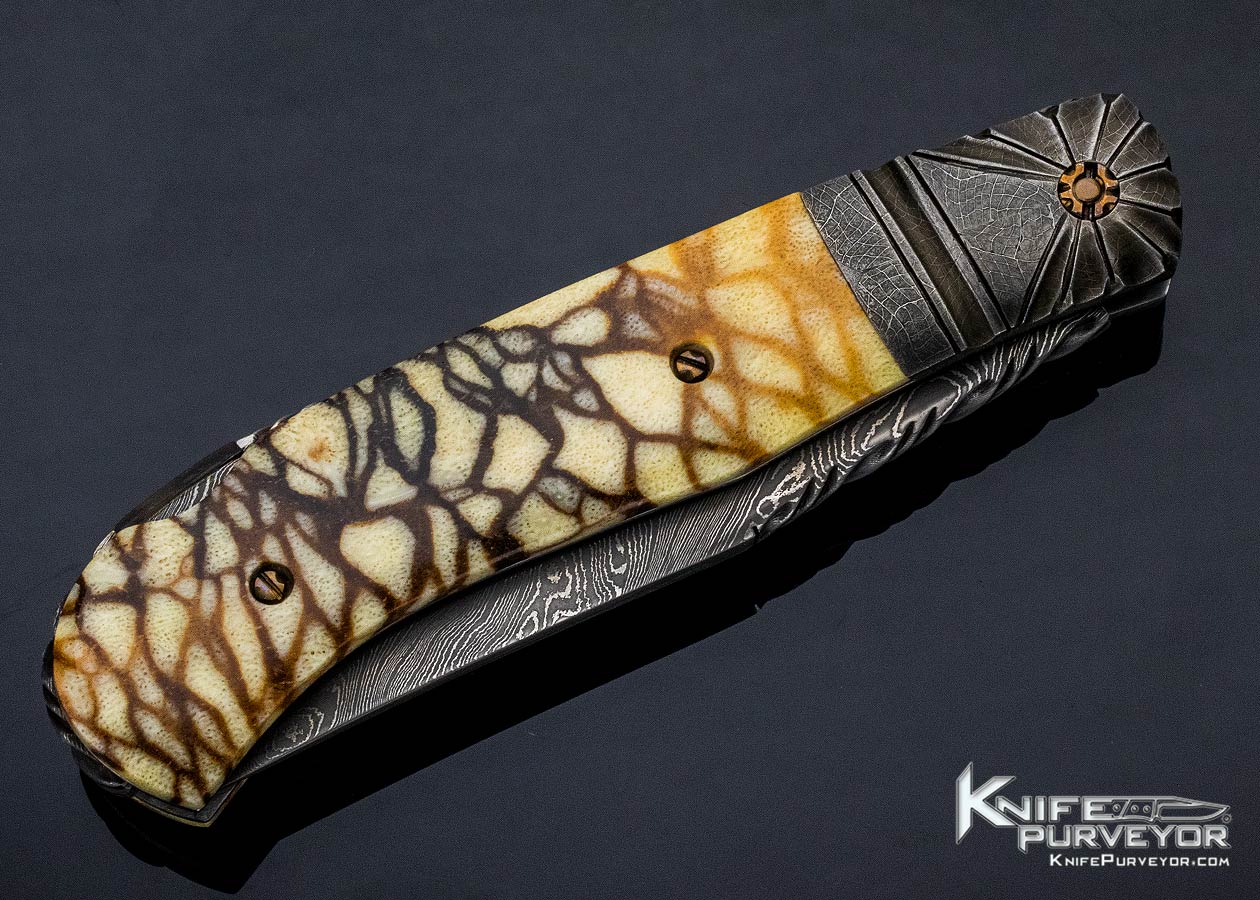 Bill Saindon Custom Knife Damascus & Coral Lockback - Image 3