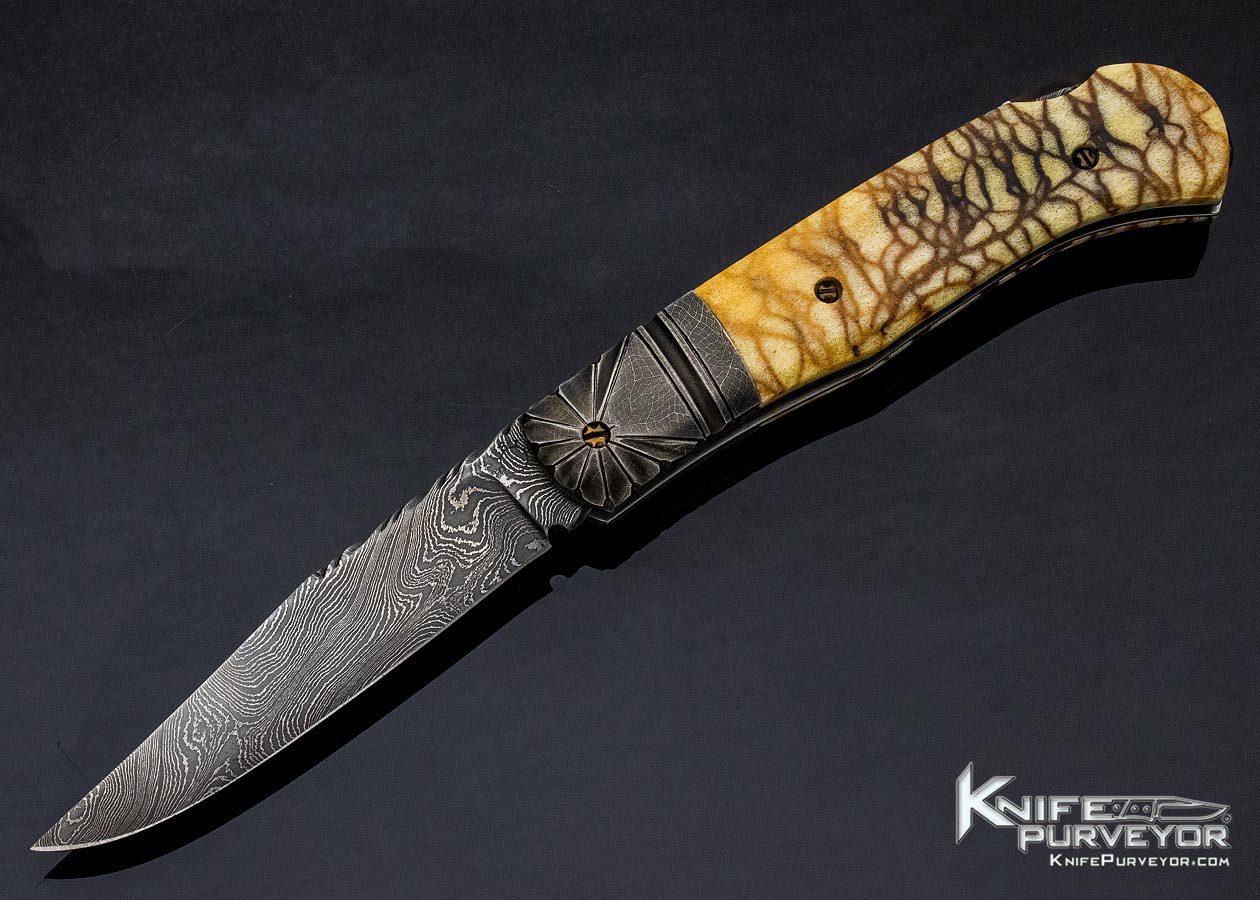Bill Saindon Custom Knife Damascus & Coral Lockback 11482
