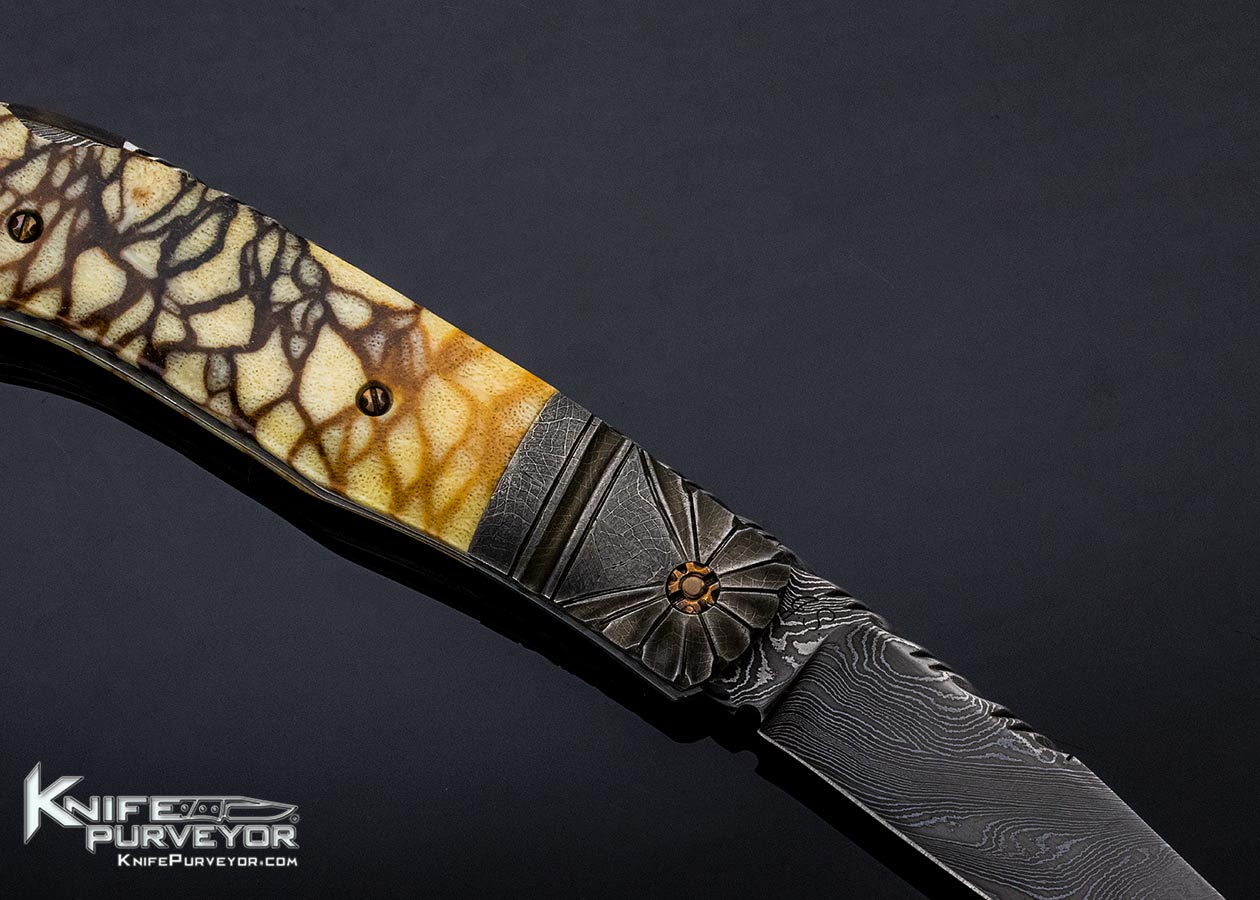 Bill Saindon Custom Knife Damascus & Coral Lockback - Image 5