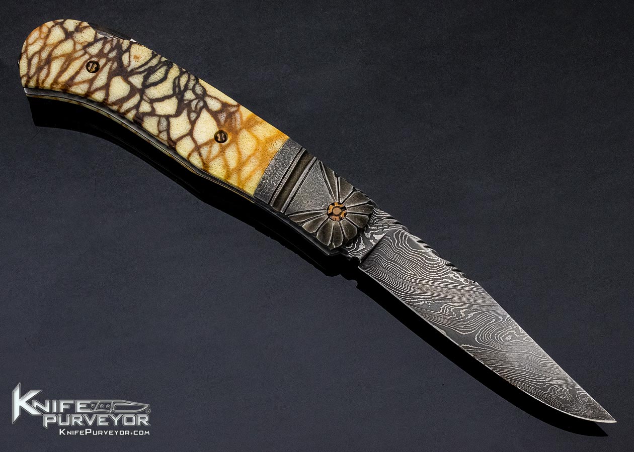 Bill Saindon Custom Knife Damascus & Coral Lockback - Image 4