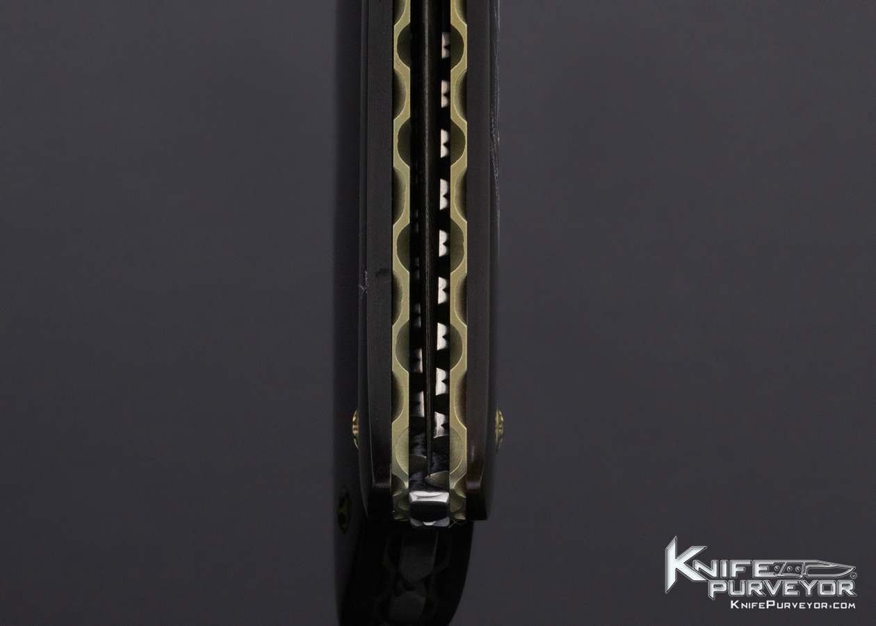 Jack Davenport Custom Knife Damascus & Black Buffalo Horn Button Release Automatic Linerlock Scrimshawed by Susan Davenport - Image 8