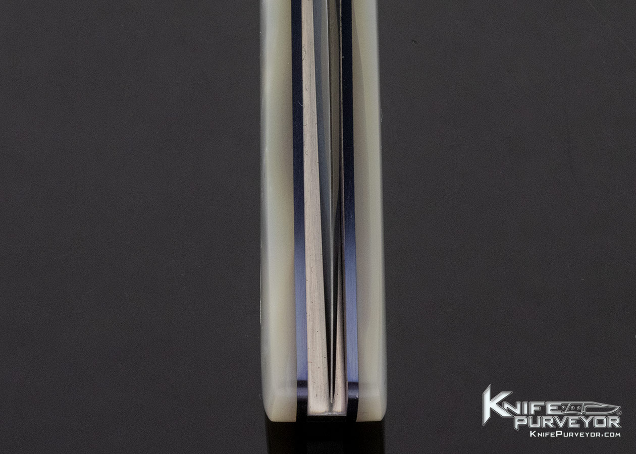 John W. Smith Custom Knife Blued Sole Authorship Damascus & Fluted Mother of Pearl Shell Linerlock Dagger - Image 8