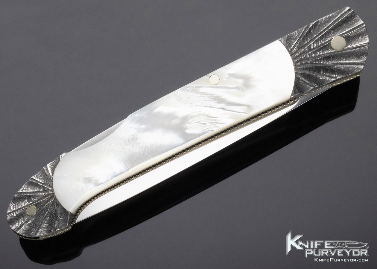 Ken Steigerwalt Custom Knife Mother of Pearl & Fluted Damascus Lockback - Image 3