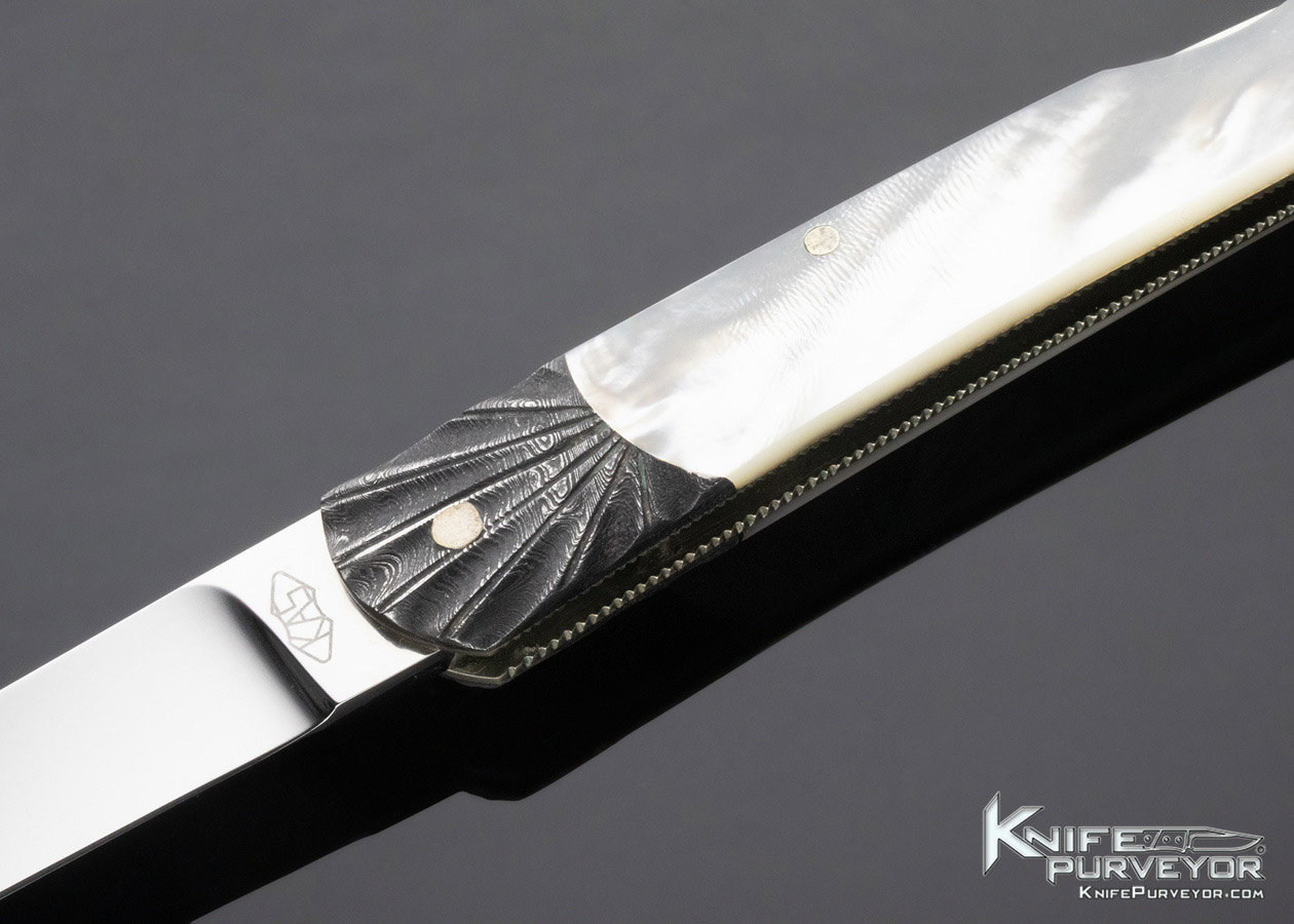 Ken Steigerwalt Custom Knife Mother of Pearl & Fluted Damascus Lockback - Image 2