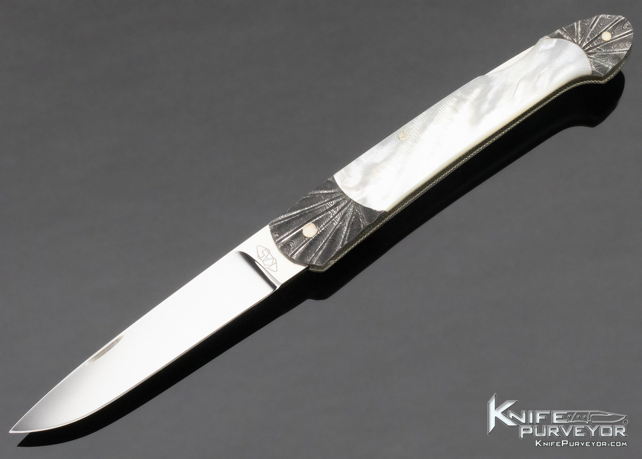 Ken Steigerwalt Custom Knife Mother of Pearl & Fluted Damascus Lockback 11557
