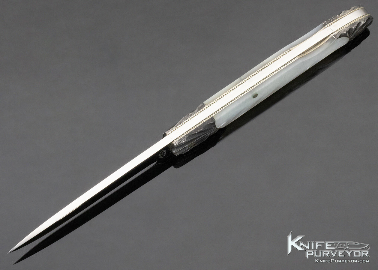 Ken Steigerwalt Custom Knife Mother of Pearl & Fluted Damascus Lockback - Image 6