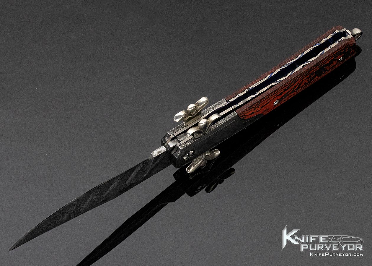 Richard S. Wright Custom Knife No. 337 Bolster Release Folding Bowie Automatic Featuring J.D. Smith Damascus & Red Carbon Fiber - Image 7