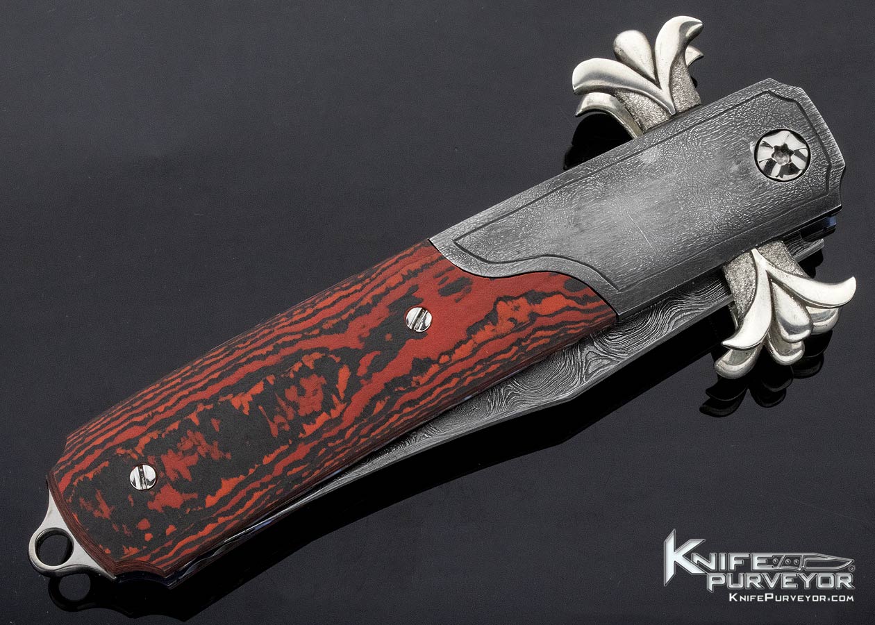 Richard S. Wright Custom Knife No. 337 Bolster Release Folding Bowie Automatic Featuring J.D. Smith Damascus & Red Carbon Fiber - Image 3