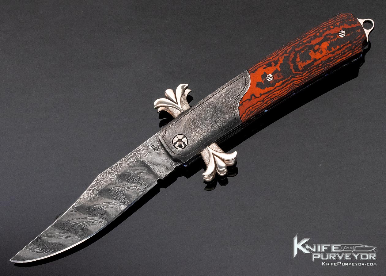 Richard S. Wright Custom Knife No. 337 Bolster Release Folding Bowie Automatic Featuring J.D. Smith Damascus & Red Carbon Fiber 11421