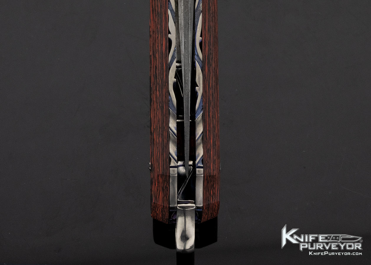 Richard S. Wright Custom Knife No. 337 Bolster Release Folding Bowie Automatic Featuring J.D. Smith Damascus & Red Carbon Fiber - Image 8