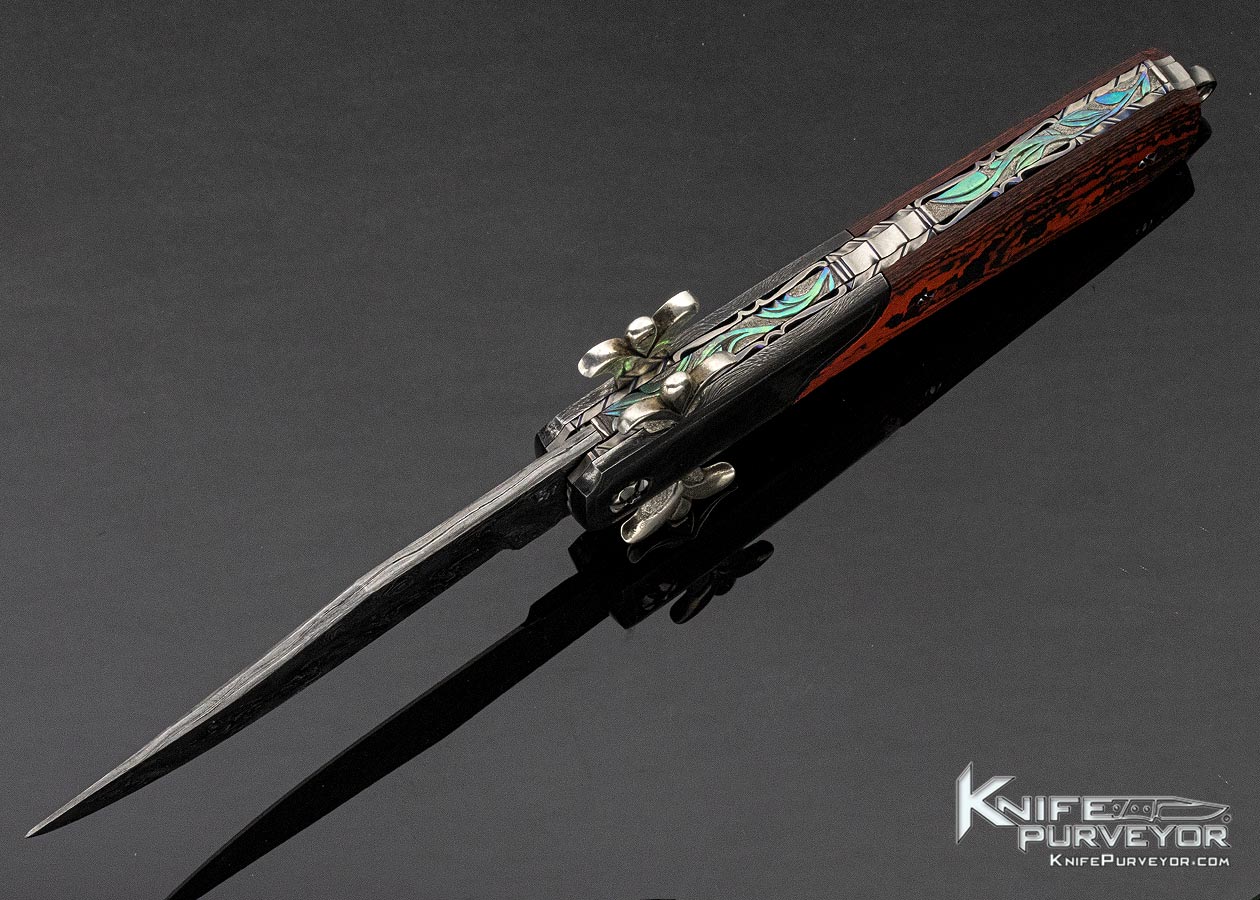 Richard S. Wright Custom Knife No. 337 Bolster Release Folding Bowie Automatic Featuring J.D. Smith Damascus & Red Carbon Fiber - Image 6