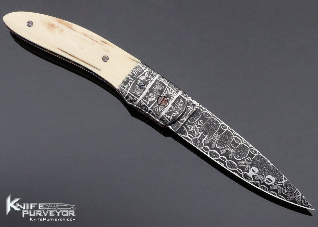 Rick Dunkerley Custom Knife Mammoth and Mosaic Damascus Linerlock - Image 4