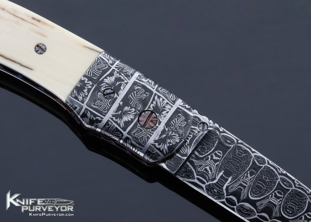 Rick Dunkerley Custom Knife Mammoth and Mosaic Damascus Linerlock - Image 5