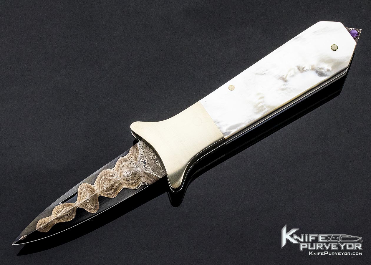 Rick Hinderer Custom Knife San Mai Damascus & Mother of Pearl