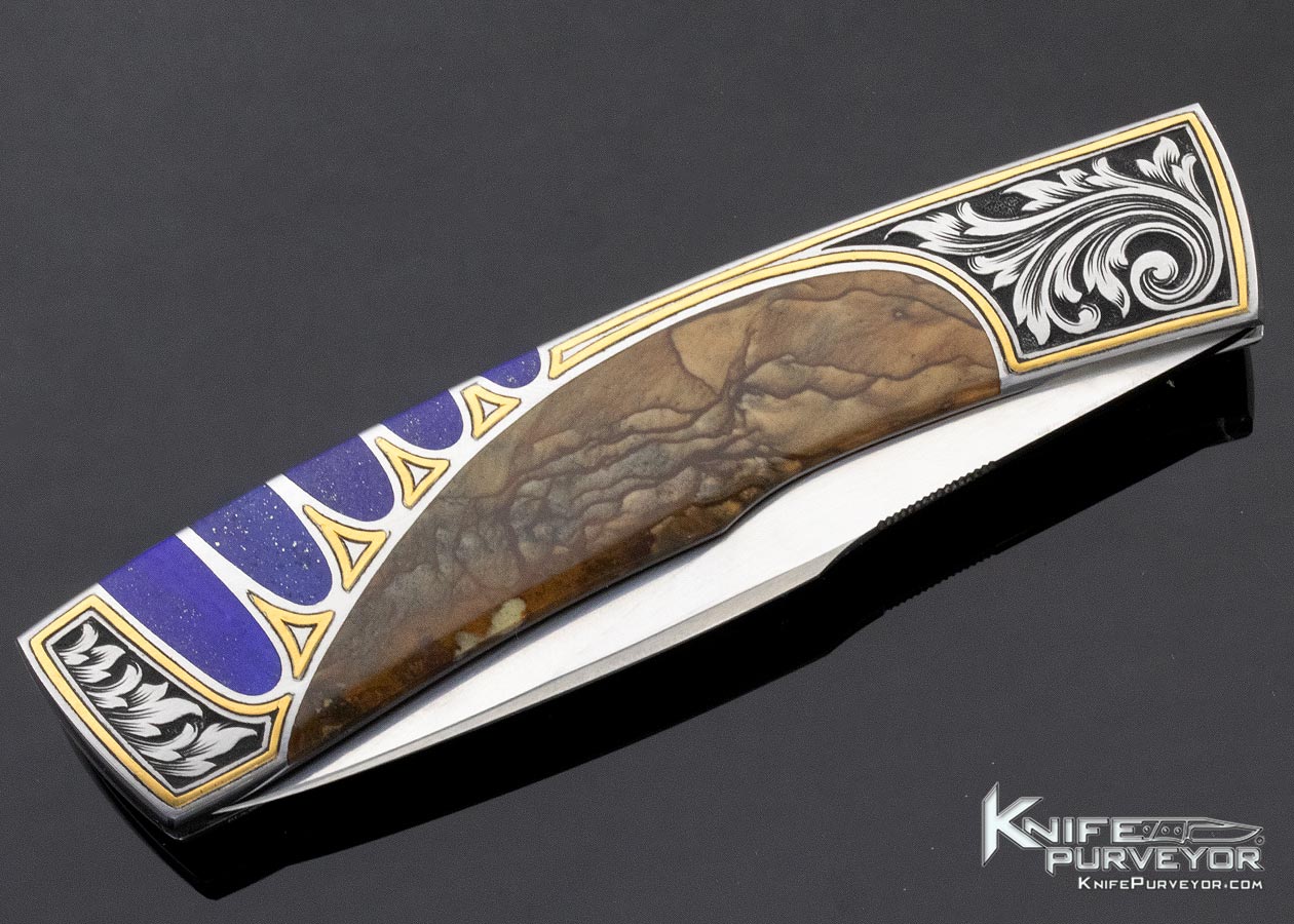 Scott Sawby Custom Knife Biggs Jasper & Lapis Lazuli Selflock Killdeer Engraved by Jon Robyn - Image 3