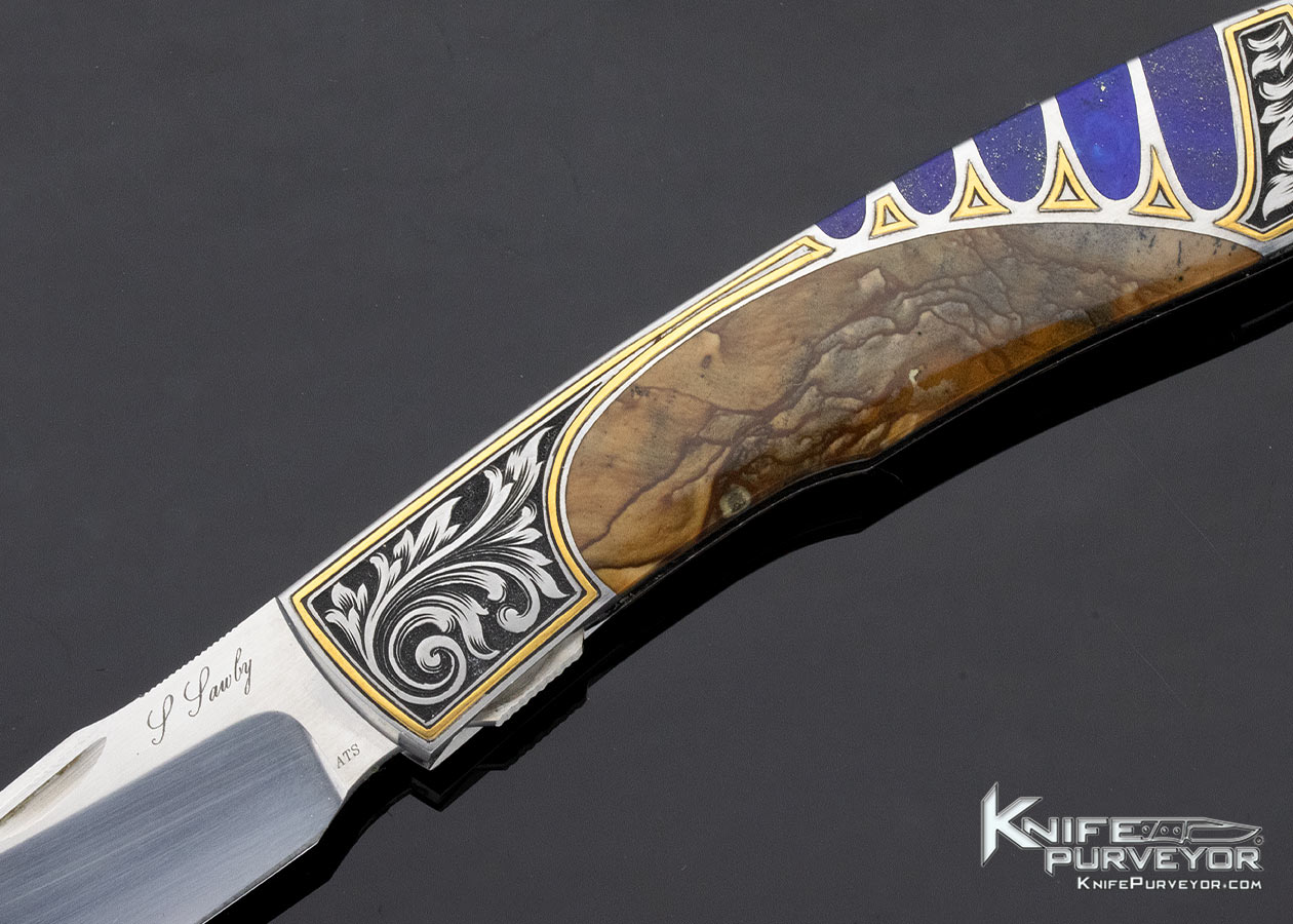 Scott Sawby Custom Knife Biggs Jasper & Lapis Lazuli Selflock Killdeer Engraved by Jon Robyn - Image 2