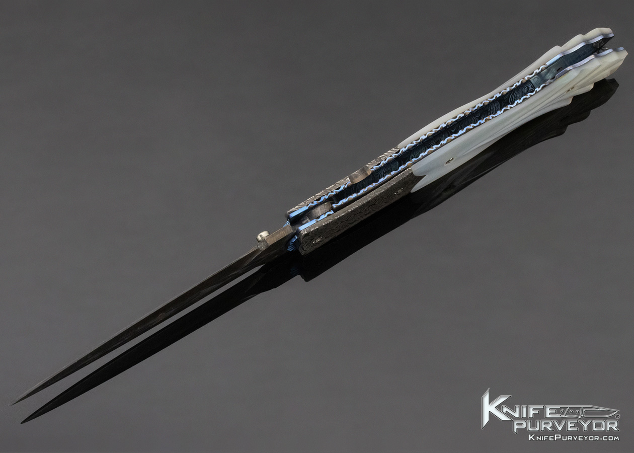 Shaun and Sharla Hansen Custom Knife Carved Mother of Pearl and Damascus Linerlock - Image 7