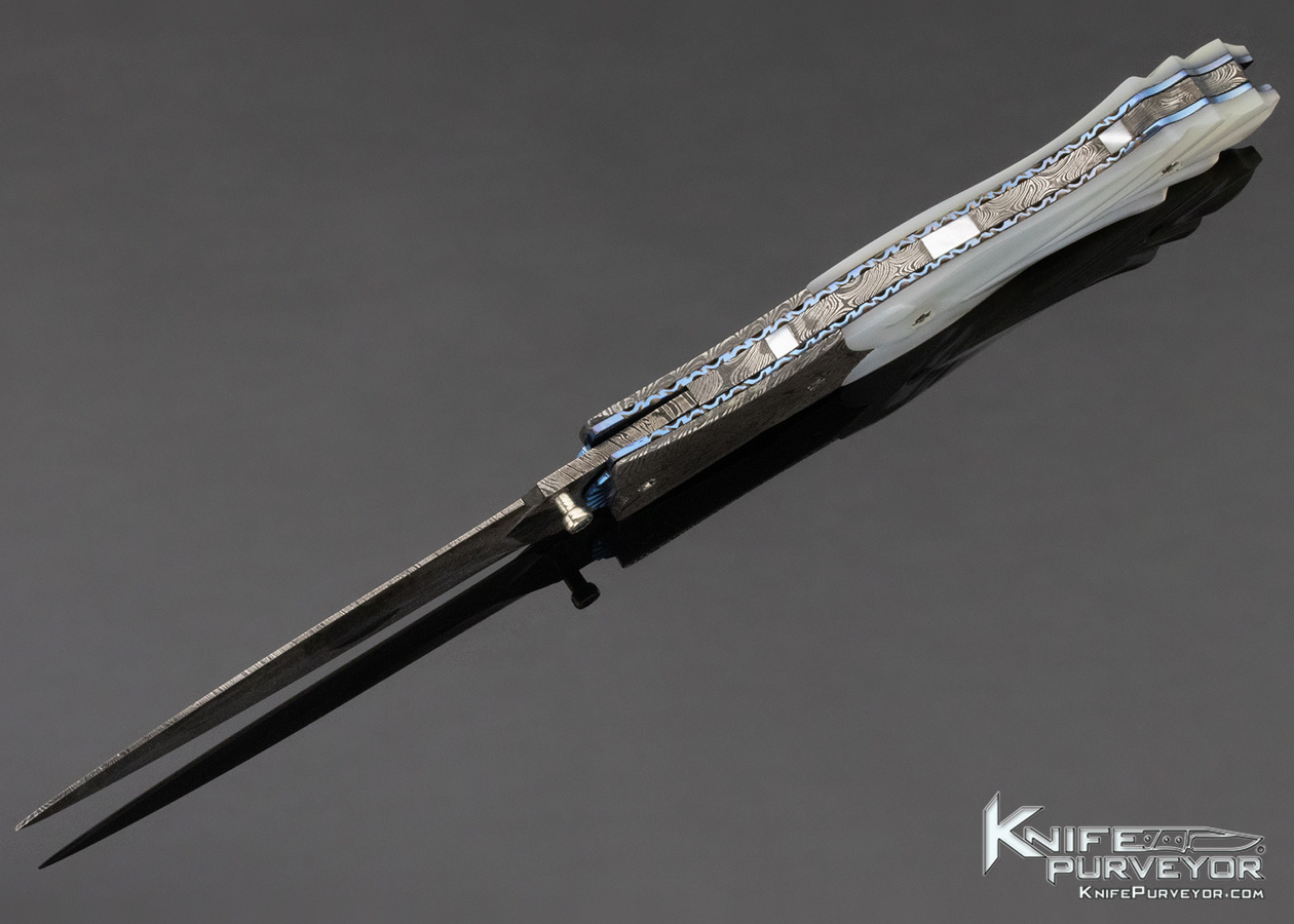 Shaun and Sharla Hansen Custom Knife Carved Mother of Pearl and Damascus Linerlock - Image 6