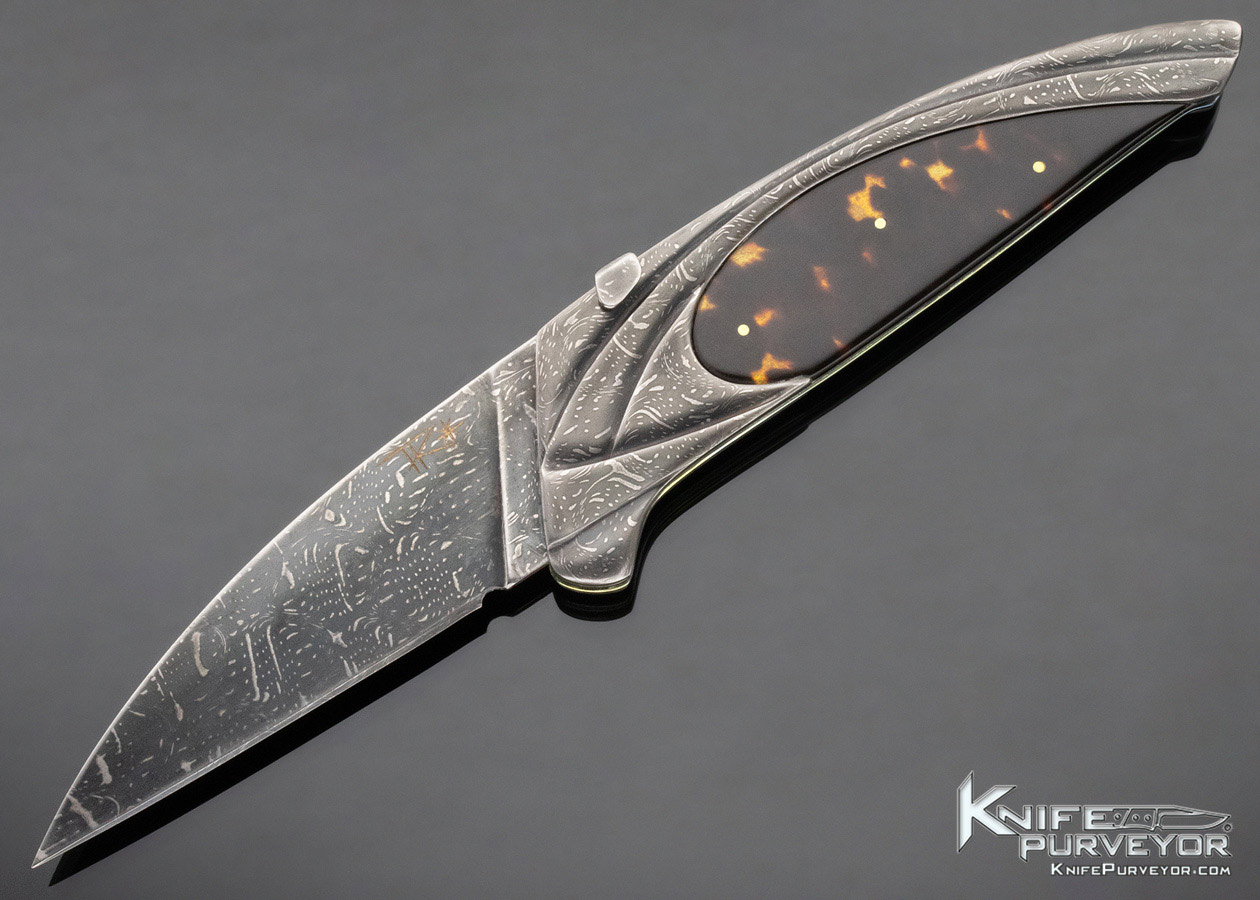 Terry Lee Renner Custom Knife Deco Wing Folder Devin Thomas Dot Matrix Damascus Lockback 11581