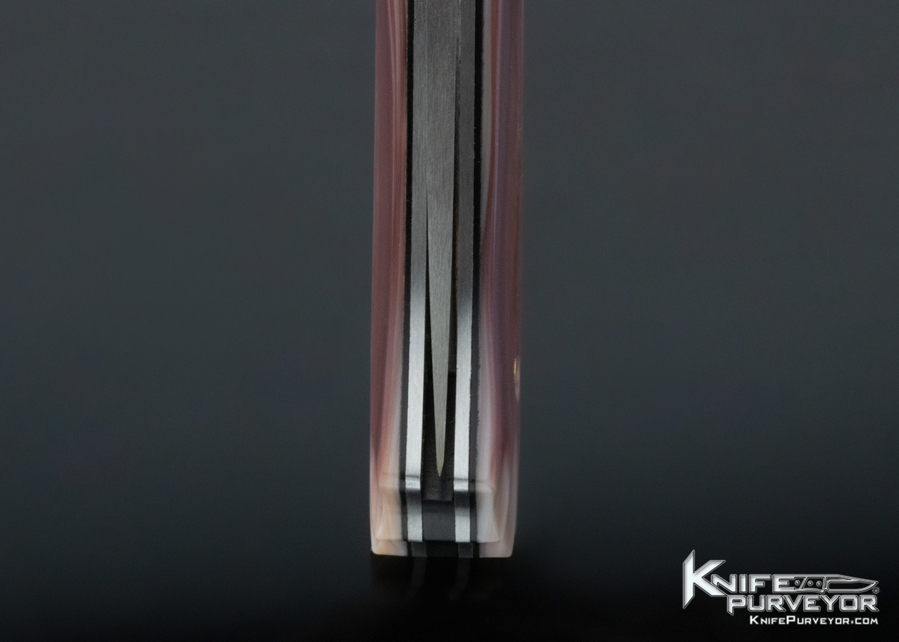 W.D. Pease Custom Knife Damascus & Fluted Pink Pearl Shell Side Lock - Image 8