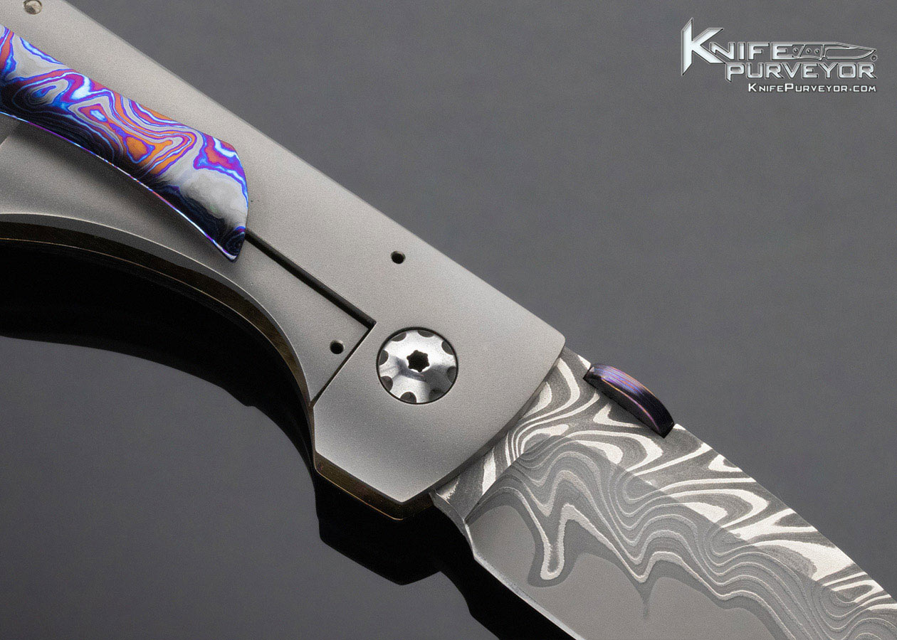 Blaine Moen Cobalt Customs Custom Knives San Mai Damascus and Black Timascus Framelock - Image 4