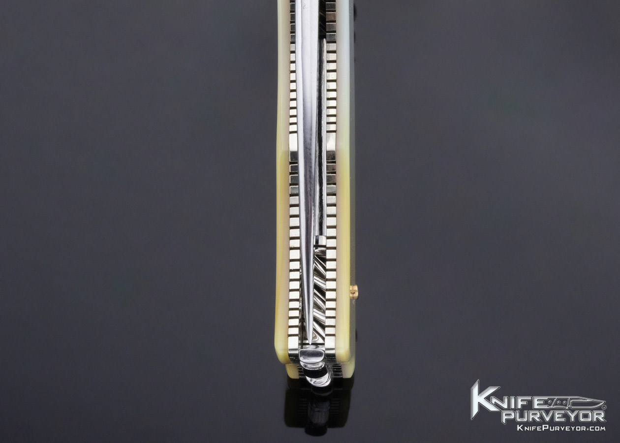 Dellana Custom Knife 2001 AKI "Dawn" South Sea Gold Lip Pearl and 14Kt Gold Lockback Folder 11271